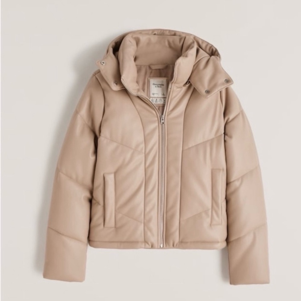 Abercrombie & Fitch Vegan Leather beige Mini Puffer Jacket NWT M cute